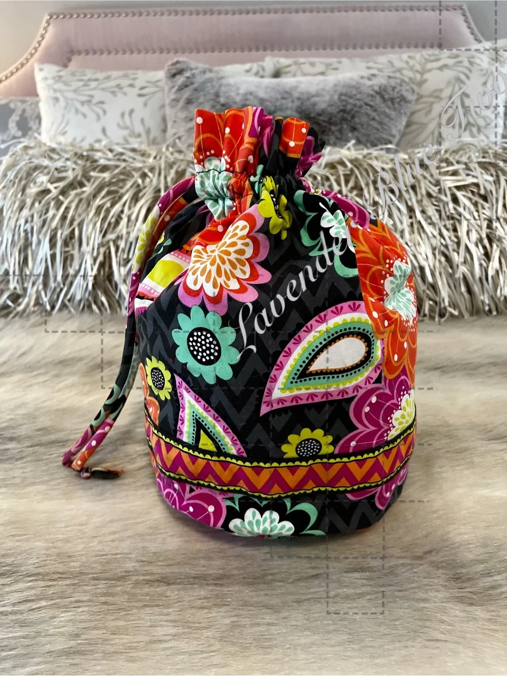 VERA BRADLEY Ziggy Zinnia 2014  Ditty Bag Drawstring Lined Travel Orange Pink